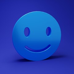 Fototapeta premium Blue Smile face icon isolated on blue background. Smiling emoticon. Happy smiley chat symbol. Minimalism concept. 3D render illustration