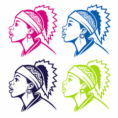 Colorful profile portraits of stylish women