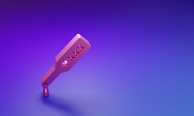 Pink Spanking paddle icon isolated on purple-blue background. Fetish accessory. Sex toy for adult. Minimalism concept. 3D render illustration