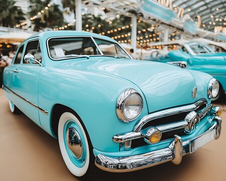 Fototapeta Vintage car display at indoor market