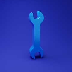 Blue Wrench icon isolated on blue background. Spanner repair tool. Service tool symbol. Minimalism concept. 3D render illustration
