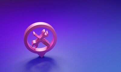 Fototapeta premium Pink Location with crossed screwdriver and wrench tools icon isolated on purple-blue background. Pointer settings symbol. Minimalism concept. 3D render illustration