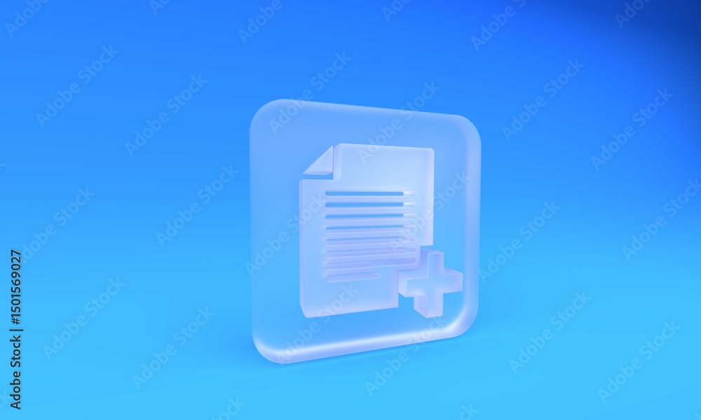 Poster frosted glass add new file icon isolated on blue background. copy document icon. square frosted glas