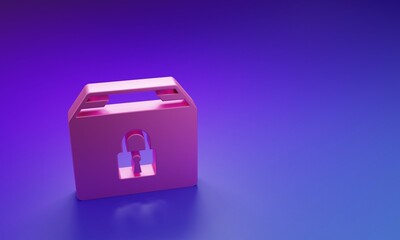 Pink Locked package icon isolated on purple-blue background. Lock and cardboard box. Minimalism concept. 3D render illustration