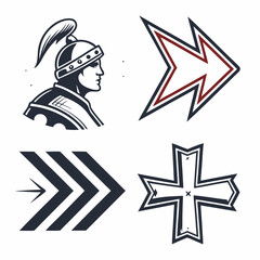 Warrior profile arrow cross graphic design elements