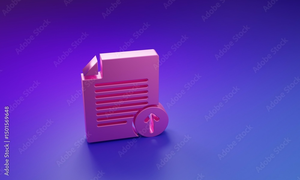 Poster pink upload file icon isolated on purple-blue background. file document symbol. document arrow. mini