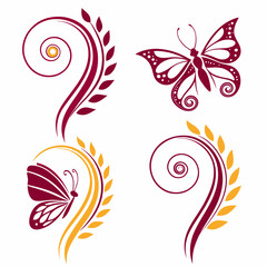 Elegant butterfly and floral swirl designs set