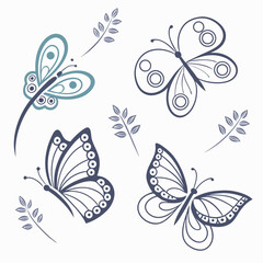 Elegant butterfly design elements isolated on white