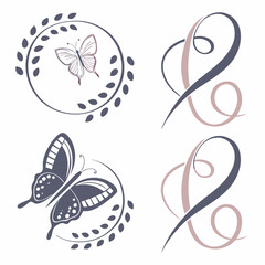 Elegant butterfly and floral swirl design elements