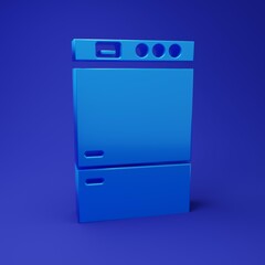 Blue Refrigerator icon isolated on blue background. Fridge freezer refrigerator. Household tech and appliances. Minimalism concept. 3D render illustration