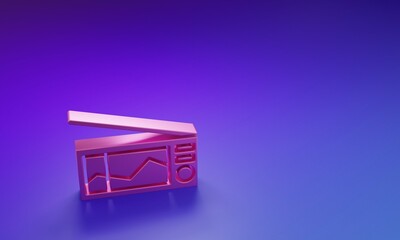 Pink Radio with antenna icon isolated on purple-blue background. Minimalism concept. 3D render illustration
