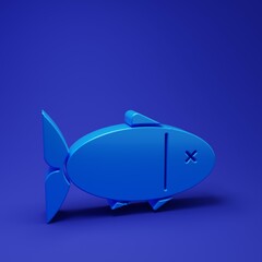 Blue Fish icon isolated on blue background. Minimalism concept. 3D render illustration