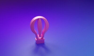 Pink Hot air balloon icon isolated on purple-blue background. Air transport for travel. Minimalism concept. 3D render illustration