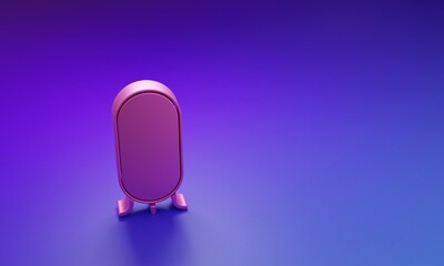 Pink Big full length mirror for bedroom, shops, backstage icon isolated on purple-blue background. Minimalism concept. 3D render illustration