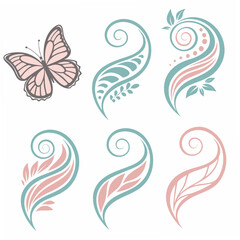 Elegant butterfly and floral swirls design elements