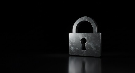 Fototapeta premium Dark Grey Metal Padlock on Black Reflective Surface