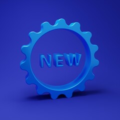 Blue Price tag with an inscription New icon isolated on blue background. Badge for price. Promo tag discount. Minimalism concept. 3D render illustration