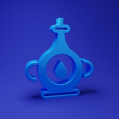 Blue Oil bottle icon isolated on blue background. Minimalism concept. 3D render illustration