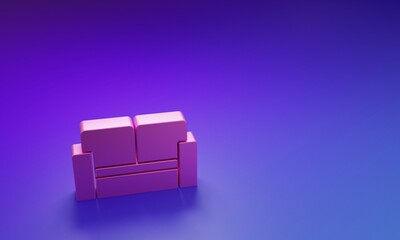 Pink Cinema chair icon isolated on purple-blue background. Minimalism concept. 3D render illustration