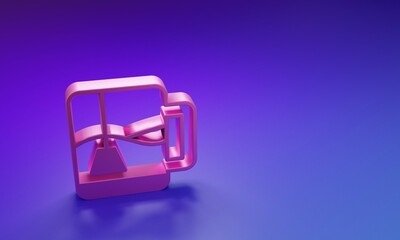 Pink Cup of tea with tea bag icon isolated on purple-blue background. Minimalism concept. 3D render illustration