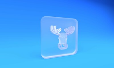Frosted glass Moose head with horns icon isolated on blue background. Square frosted glass button. 3D render illustration