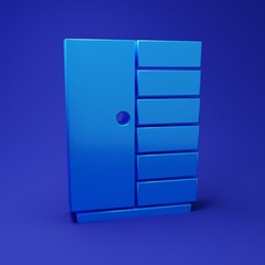 Blue Wardrobe icon isolated on blue background. Minimalism concept. 3D render illustration