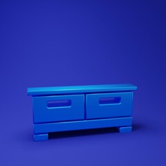 Blue Chest of drawers icon isolated on blue background. Minimalism concept. 3D render illustration