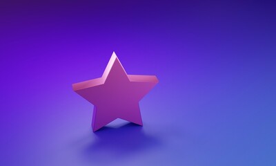 Obraz premium Pink Star icon isolated on purple-blue background. Favorite, best rating, award symbol. Minimalism concept. 3D render illustration