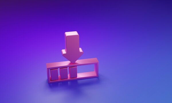 Pink Loading icon isolated on purple-blue background. Download in progress. Progress bar icon. Minimalism concept. 3D render illustration