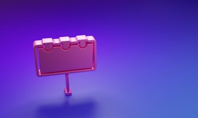 Pink Blank big billboard with lights icon isolated on purple-blue background. Minimalism concept. 3D render illustration