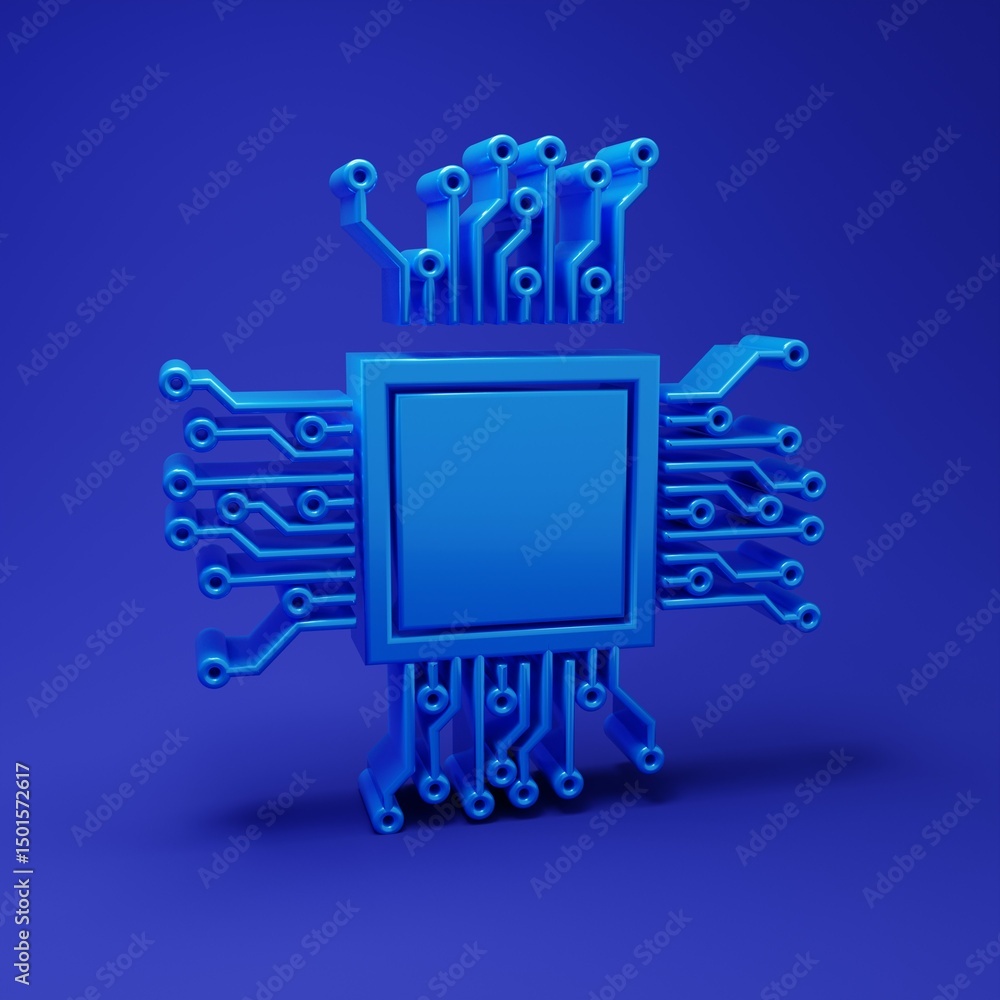 Poster blue processor icon isolated on blue background. cpu, central processing unit, microchip, microcircu