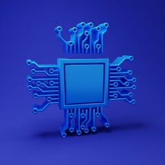 Blue Processor icon isolated on blue background. CPU, central processing unit, microchip,...