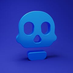 Blue Skull icon isolated on blue background. Happy Halloween party. Minimalism concept. 3D render illustration