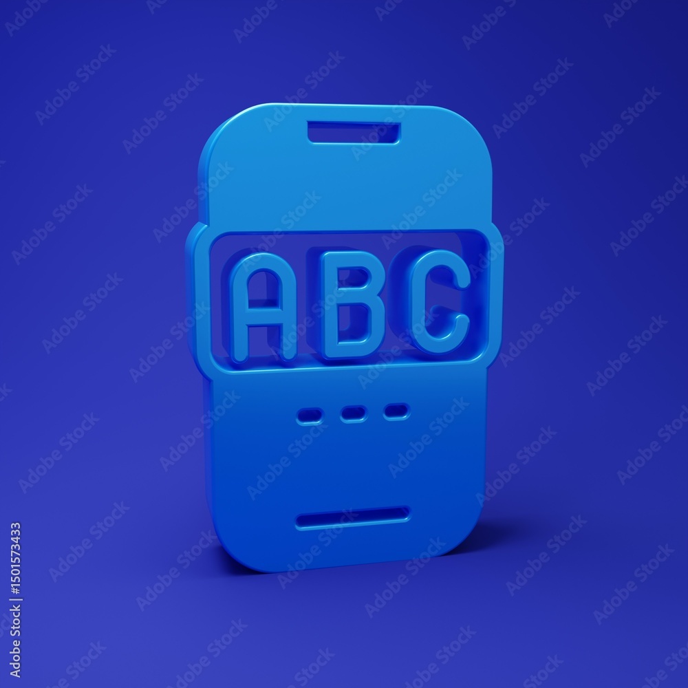 Poster blue e-learning of different foreign languages through the mobile application icon isolated on blue 