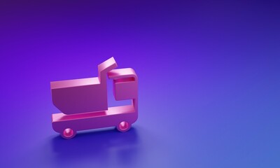 Pink Toy truck icon isolated on purple-blue background. Minimalism concept. 3D render illustration