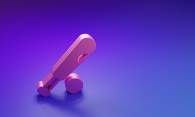 Pink Baseball bat with ball icon isolated on purple-blue background. Minimalism concept. 3D render illustration
