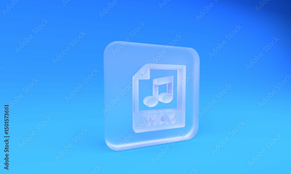 Poster frosted glass wav file document. download wav button icon isolated on blue background. wav waveform 