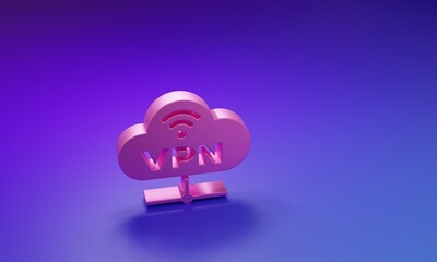 Fototapeta premium Pink VPN Network cloud connection icon isolated on purple-blue background. Social technology. Cloud computing concept. Minimalism concept. 3D render illustration