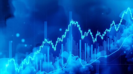 Blue Glowing Financial Graph with Upward Arrow – Stock Market Growth Concept