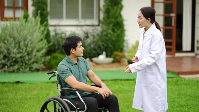 Doctors who are caring for patients, providing physical therapy to patients, and providing encouragement and support to them at home.