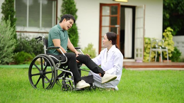 Doctors who are caring for patients, providing physical therapy to patients, and providing encouragement and support to them at home.