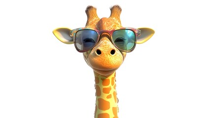 Cheerful giraffe with funky pink sunglasses isolated on clean white background image
