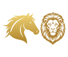 lion and horse head vector