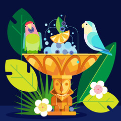 Tiki Hawaiian Lovebirds fountain Bowl