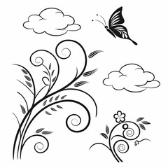 Elegant black and white floral design with butterfly