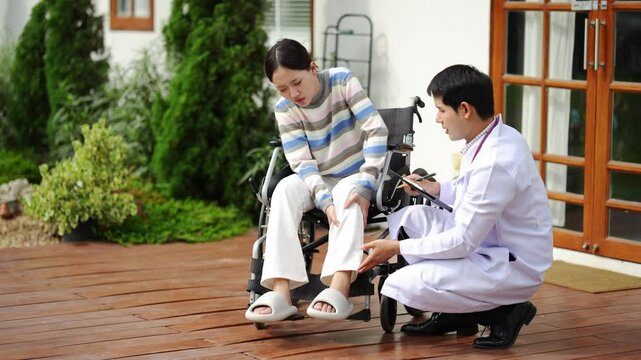 Doctors who are caring for patients, providing physical therapy to patients, and providing encouragement and support to them at home.