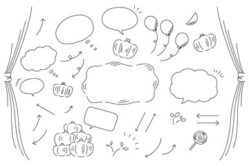 手描き風のハロウィン素材と吹き出しと矢印のセット