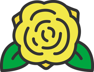黄色の薔薇の花のアイコン（線画カラー）のイラスト