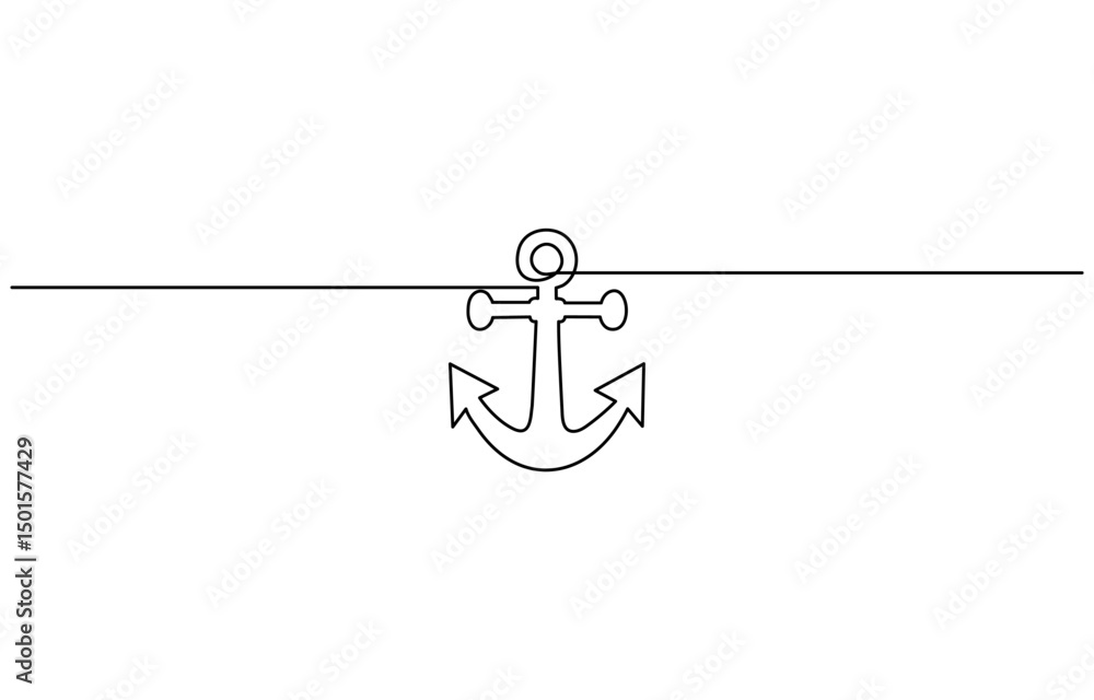 Poster continuous line drawing of sea anchor, large sea anchor of the ship. set of sea ocean elements, cont