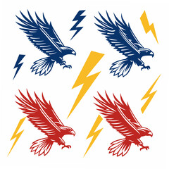 Powerful eagles soaring with lightning bolts design elements